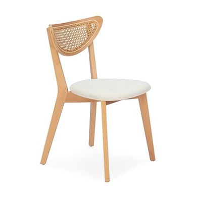 SILLA 46X54X80 MADERA NATURAL/RATAN NATURAL/TELA BLANCO YB331-1