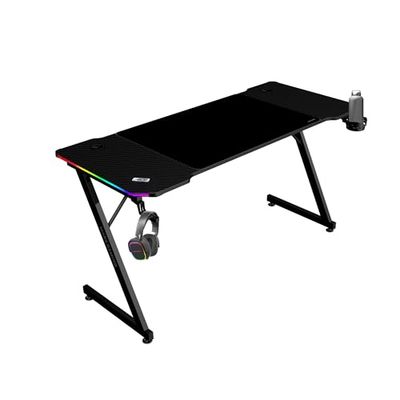 Mars Gaming MGD-X140RGB, Ergonomische Gamingtafel, ARGB-Verlichting met Afstandsbediening, Carbonfiber Oppervlak, XXL-Muismat, Hoofdtelefoon en Bekerhouder, Kabelbeheer, Gaming Bureau 140x60cm, Zwart