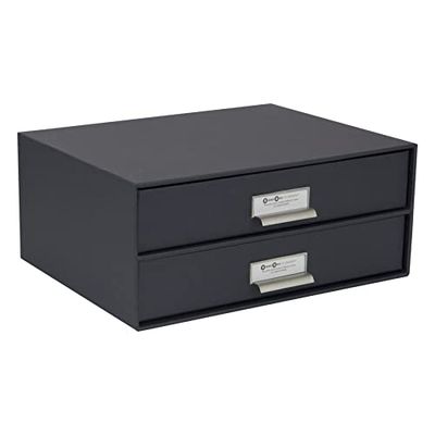 Bigso Box of Sweden Drawer Storage Box for Documents and Office Supplies - Desk Organiser with 2 Drawers - Fibreboard and Paper Filing System - Dark Grey