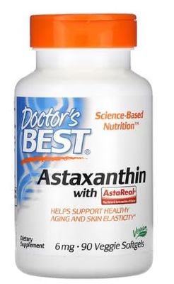 Doctor's Best Astaxanthine avec AstaPure, 6 mg - 90 Gélules Végétariennes | Antioxydant Puissant pour la Santé des Yeux et de la Peau