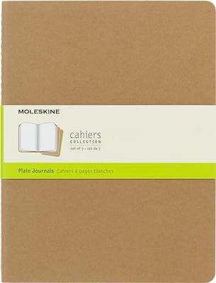 Moleskine Cahier Journal, Set 3 Quaderni con Pagina Bianca per Appunti, Copertina a Tinta Unita in Cartoncino e Cucitura a Vista, Colore Marrone Avana, Dimensione Extra Large 19 x 25 cm, 120 Pagine