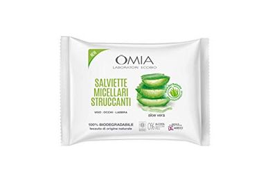 Omia - Salviettine Micellari Struccanti Viso Aloe Vera del Salento Eco Bio, Estruccante Idratante, Equilibrante, Adatto a Tutti i Tipi di Pelle, Dermatologicamente Testato, Confezione da 20
