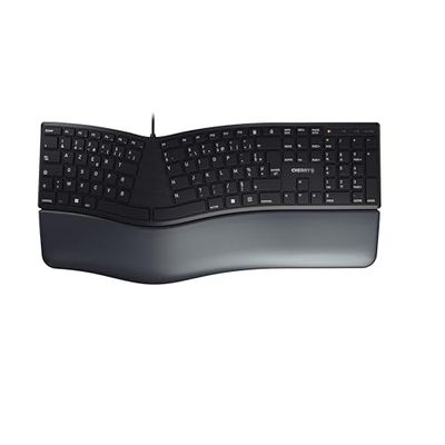CHERRY KC 4500 ERGO, ergonomiska tangentbord, fransk layout (AZERTY), trådbunden, vadderat handstöd med minneskum, böjd knappsats, svart