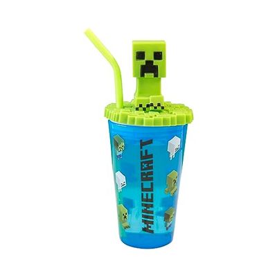 Minecraft 3D Creeper Heads Sipper Drinks Cup | Eco Freindly BPA-Free Plastic School Water Sipper with Removable Straw Gift for Minecraft Fan & Collector | Officially Licensed Merchandise