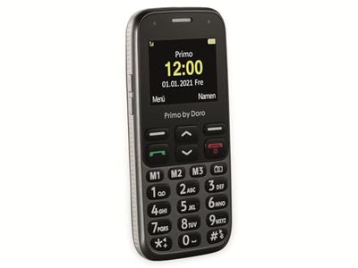 Doro Primo 218 by gsm 360034 - Teléfono móvil con Pantalla Grande, botón de Llamada de Emergencia, Linterna, localización, Incluye estación de Carga de Mesa, Grafito