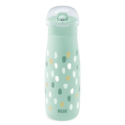 Gobelet à couvercle rabattable et paille NUK Mini-Me pour bébé | 12+ mois | 450 ml | Biberon pour enfant | Bec renforcé anti-fuites | Résistant aux chocs | Pois verts