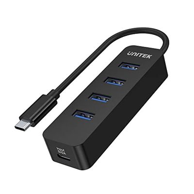 UNITEK Active Hub 10 W med integrerad 15 cm kabel med USB-C-plugg-portar 4 x USB-3.1 och 1 x USB-C 5V2A Omedelbar dataöverföring på upp till 5 Gbps och säker laddning Plug and Play