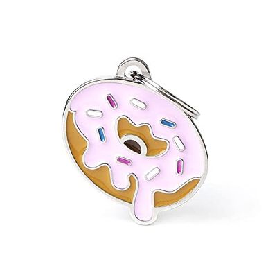 MyFamily Hond Medaille Gemaakt In Italië, Donut, Hondenplaat, Geëmailleerd Metaal, Food Collectie, 30x34 mm