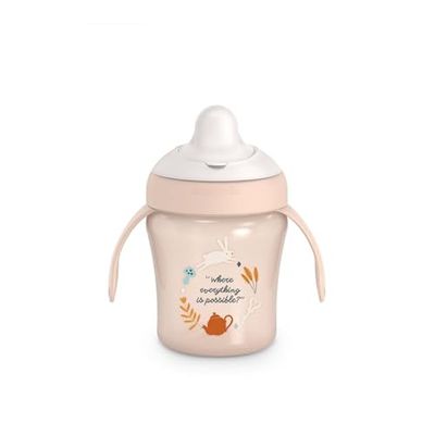 Suavinex, Leren mok met harde uitloop. Lekvrije babybeker met klapdeksel en handgrepen. Vaatwasmachinebestendig. Trainer Cup 200 ml. Babyglas en Kinderen +6 Maanden. Wonderland Roze