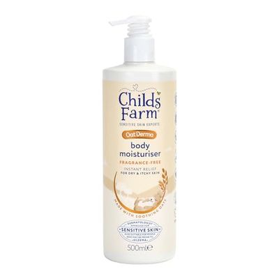 Childs Farm OatDerma Body Moisturiser, Fragrance Free, Soothing Hydration, Sensitive Skin, Emollient, Baby, Kids, 500ml