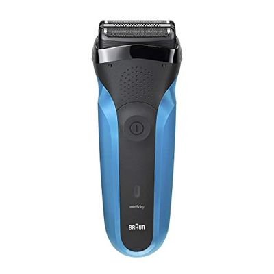 Braun Series 3 310 Rasoio Elettrico Per Barba, Wet&Dry Con 3 Lame Flessibili, Ricaricabile E Senza Fili, Rasoio Elettrico Braun A Lamina Lavabile, Nero/Blu