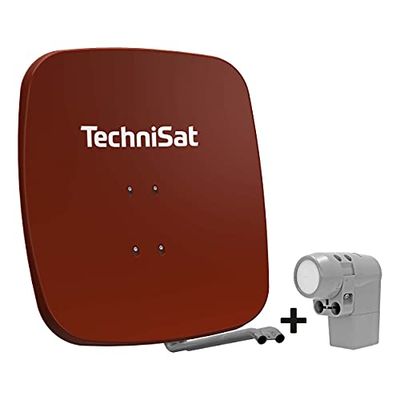 TechniSat SATMAN 65 PLUS - Satellietschotel voor 4 gebruikers (65 cm complete satellietinstallatie, schotel met mastbeugel en UNYSAT Universal-Quattro-Switch LNB in weersbestendige behuizing) rood