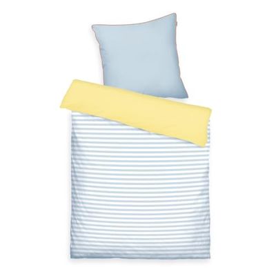 TOM TAILOR Bettwäsche Stripes with a Kick Sky Blue & Light Lemon, 80 x 80 cm + 155 x 220 cm, 100% bawełna, perkal, mit Wendemotiv, farbiger Paspel am Kissen und Markenreißverschluss