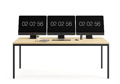 furni24 Bureau, Acier allié Bois, Chêne/Anthracite, 200 cm x 80 cm x 75 cm