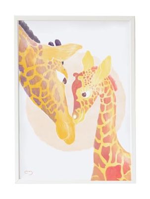 Cuadro infantil ilustracion familia jirafa naranja