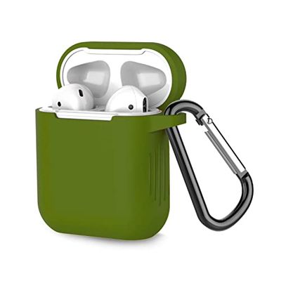 Funda de Silicona con Llavero Compatible con Apple AirPods Case 1 & 2, Funda Protectora de Silicona TPU Suave para Airpods, Funda Protectora para Apple Airpods 1 & 2, Color Verde Mostaza