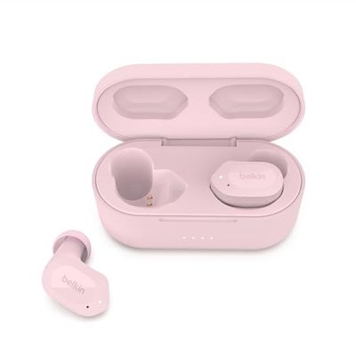 Belkin SOUNDFORM Play Auricolari true wireless,Bluetooth 3 preselezioni dell’equalizzatore,Resistenti a sudore e schizzi IPX5,38 ore riproduzione,Per iPhone,Galaxy,Pixel,Rosa,19-43",180°,AUC005btPK