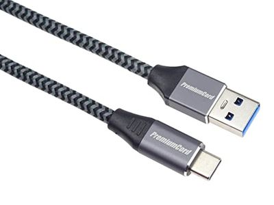 PremiumCord USB-C till USB 3.0 anslutningskabel 1 m, datakabel SuperSpeed upp till 5 Gbit/S, snabbladdning upp till 3 A, USB 3.1 generation 1 typ C-kontakt, textilkabel fläta, färg svart, längd 1 m