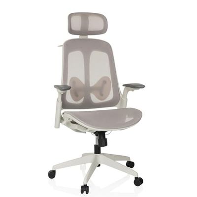hjh OFFICE Chaise de Bureau Ergonomique ARCEO M résille, Chaise pivotante avec Appui-tête et Soutien Lombaire réglables, Chaise de Travail Respirante, Gris