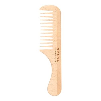 GYADA COSMETICS Comb with Handle for Detangling All Hair Types, Antistatic, Non-Breaking Hair, Ergonomic Handle, Beech Wood