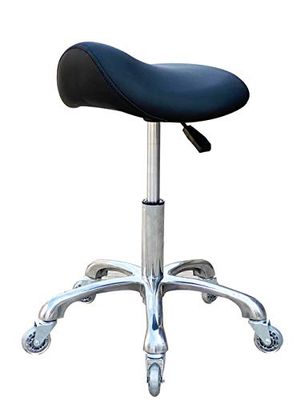 FRNIAMC Professionele zadelkruk met wielen, ergonomisch draaibaar, in hoogte verstelbaar, voor kliniek, tandarts, schoonheidssalon, tatoeage, thuiskantoor (zwart)