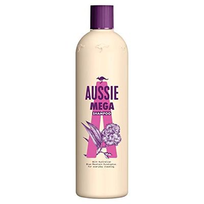 Aussie Mighty Mega Shampoo, Lightweight and Gentle Vegan Formula, Daily Dose of Mega Get Up and Go, Gives Hair Mega Bonza Bounce, With Eucalyptus Extract, Silicone Free, Cruelty Free, 500ml