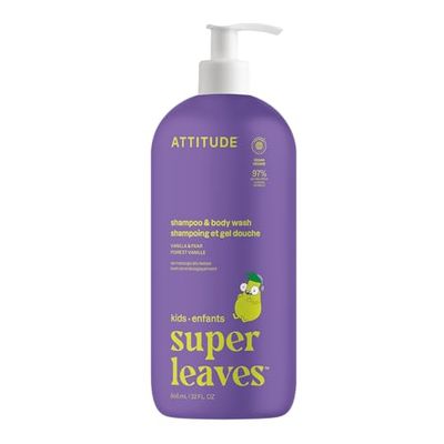 ATTITUDE Shampooing et Gel Douche Enfant, certifié EWG, nettoyant cheveux et corps, testé dermatologiquement, à base de plantes et minéraux, végan, Vanille & Poire, 946 mL