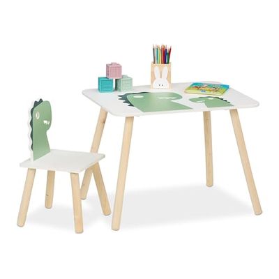 relaxdays Meubles pour Votre Enfant, Table et Chaise, Unisexes, pour la Chambre de Bout de Chou, Blanc et Vert