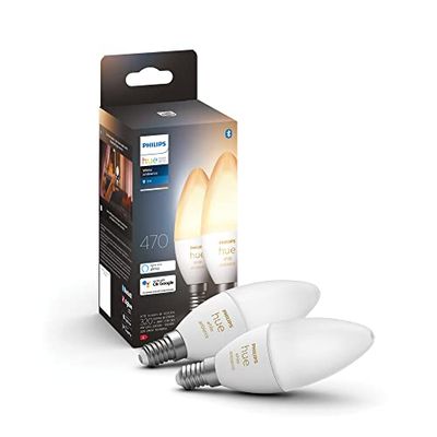 Philips Hue White Ambiance ljuskälla E14 2-pack, LED 5.2W, 470 lumen, 2200-6500 Kelvin, Zigbee & BT, livslängd 25000 timmar, röststyrning via Amazon Alexa, Google Home Assistant och Siri