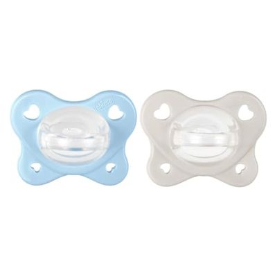Chicco Rubber Dual Soft siliconen fopspeen 2-6 maanden, tweekleurig, set met dubbele zachtheid, ondersteunt de ademhaling en bevordert de juiste ontwikkeling van de mond, 2 stuks, jongens