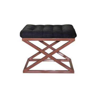 Atelier Del Sofa Stylowa pufa z metalową ramką, miedziana i czarna, 50 x 42 x 40 cm | 100% poliestrowa tkanina Babyface | idealna do nowoczesnych salonów i sypialni