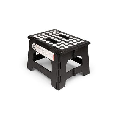 Kikkerland Rhino opvouwbare opstapkruk – houdt volwassenen tot 136 kg, ideaal voor keuken en badkamer – inklapbare, draagbare lichte opstapkruk met stevig, antislip design, zwart, 20 cm