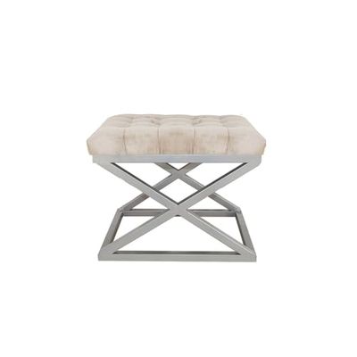 Atelier Del Sofa Pouf élégant avec Cadre en métal, 50 cm de Large, 42 cm de Hauteur, 40 cm de Profondeur, 100% Polyester, Face bébé, Argent et crème, Parfait pour Les espaces de Vie Modernes