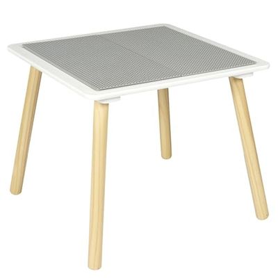 HOME DECO KIDS - Hd7126 - Table Activite Compatible Brique Enfant Deco Chambre Mobilier Decoration Meuble 52,00 X 52,00 X 44,00 cm Blanc/Gris Clair/Bois
