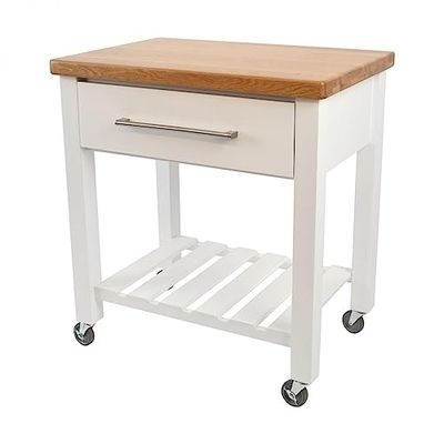 Loft Trolley in White Hevea | Oak Top - Flat Packed | 19340