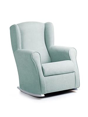 Sillonea - Sillón de Lactancia Roma - Mecedora para Amamantar en la Habitación del Bebé | Butaca Ergonómica con Tela Antimanchas | Dimensiones: 96x74x77 cm | (Verde Agua y Madera Lacada Blanca)