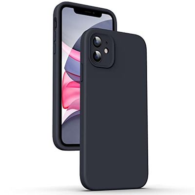 Supdeal Vloeibare siliconen hoes voor iPhone 11, platte rand, camerabescherming, anti-vingerafdruk, 4 lagen, krasbestendig, valbestendig, beschermhoes van vloeibare siliconen, 6,1 inch, zwart