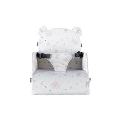 NOUKIE'S - Rehausseur Rose Blanc Bébé de 9 mois à 3 ans Chaise Enfant avec Dossier et Coussin- Léger, Pliable et Nomade - Harnais, Sécurité - Imperméable, Déhoussable et Lavable - Max 13 kg - Voyage