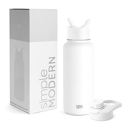 Simple Modern Borraccia Termica con Cannuccia e Tappo a Sorso | Bottiglia Acqua in Acciaio Inossidabile Isolato per Sport e Palestra | Summit | 950ml | Winter White