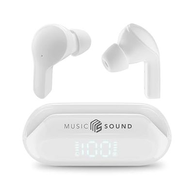 Music Sound - Auricolare Bluetooth TWS SLIDE - Wireless - Design in-ear - Dotato di Display Led - Play Time 26 Ore - Bianco