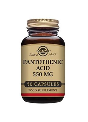 Solgar Pantothenic Acid 550 mg Vegetable Capsules - Pack of 50 - Reduces Tiredness and Fatigue - For Daily Use - Vegan and Gluten Free