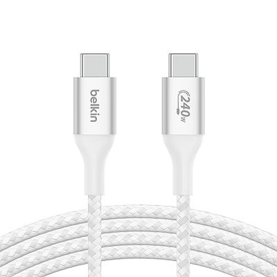 Belkin BoostCharge cable USB-C a USB-C, cable tipo C de carga rápida con Power Delivery de 240 W, certificación USB-IF, compatible con iPhone 16 y 15, MacBook, Chromebook, Galaxy y otros, 1 m, blanco