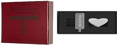 Moleskine Wine Journal Pin de Corazón para Cuaderno, Cuaderno de Tapa Dura para Organizar el Vino 13x21cm, Pin de Corazón Plateado, Ideas de Regalo Personalizado