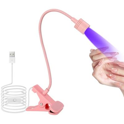 AiQInu Lampada UV LED Unghie, 3W Lampada Unghie Regolabile, Lampada UV Portatile per Gel con Clip, con USB (Rosa)