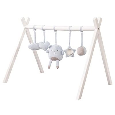roba Babyspeelboog van hout, babygym en Montessorie-speelgoed met hanger, roba Style, activity center en speeltrapezium vanaf 3 maanden, lichtblauw