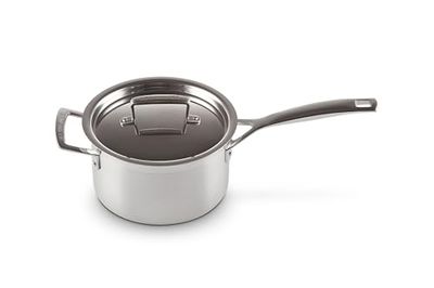 Le Creuset Casseruola manico lungo con coperchio in acciaio inox, diameter 18 cm, Acciaio Inox, Volume 2.8 L, Ottimale per Tutte le Fonti di Calore, Induzione Inclusa, Argento, 96200918001000