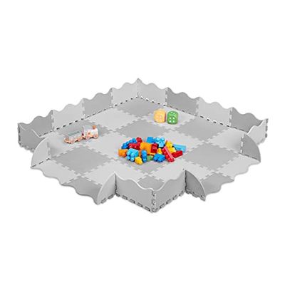 Relaxdays 36-Piece Jigsaw playmat, PE, PEVA, Grey/White, 31.5 x 31.5 x 1 cm