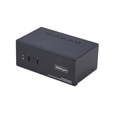StarTech.com Switch KVM de 2 Puertos DisplayPort HDMI - Conmutador KVM de Dos Monitores - Hub Ladrón USB 2 Puertos 5Gb - TAA