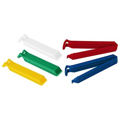 Fackelmann Aromaclips TECNO, sluitclips van kunststof, sluitklemmen voor zakken (kleur: wit/blauw/geel/groen/rood), hoeveelheid: 5 stuks