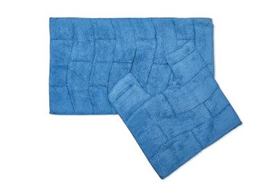 Emma Barclay Waves Ensemble de Bain 2 pièces en Pur Coton Jacquard en Cobalt – Tapis 50 x 80 cm/Contour 50 x 40 cm